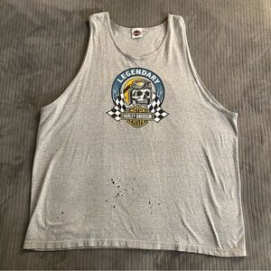 Vintage Harley Davidson Cigarette Stains Holes Gray Motorcycle Tank Top Size XXL